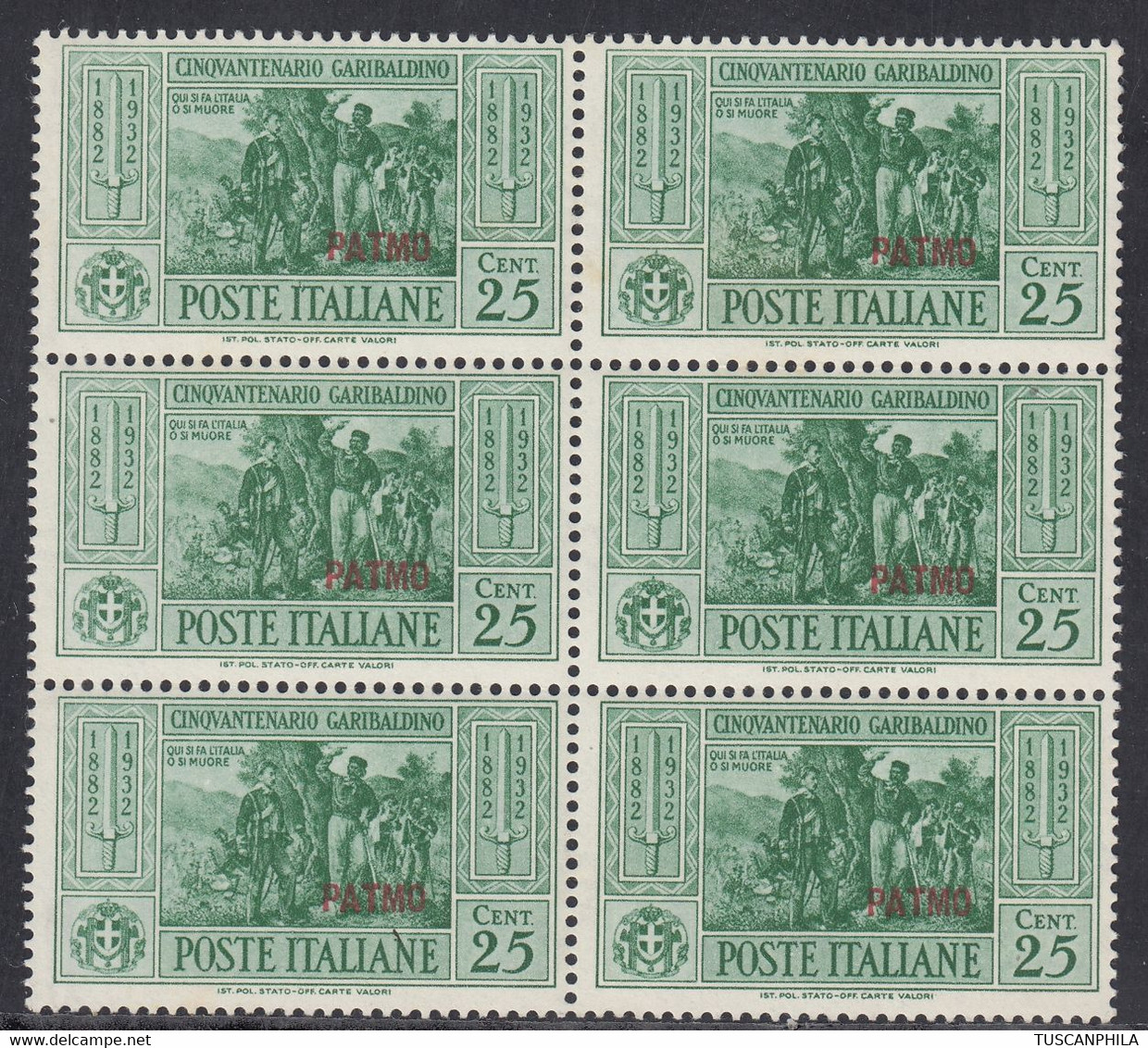 1932 Blocco Di 6 Valori Sass. 19 MNH** Cv 420 - Egée (Patmo)