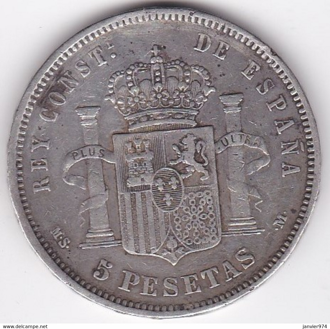 Espagne 5 Pesetas 1883 (83) MS.M, Alphonse XII , En Argent KM# 688 - Primi Conii