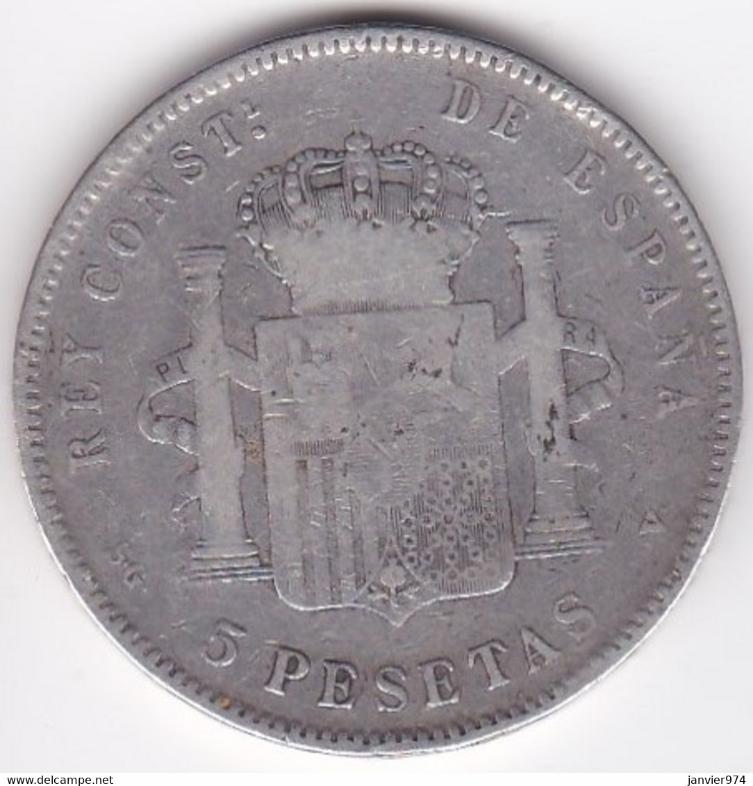 Espagne 5 Pesetas 1898 (98) SG.V, Alphonse XIII, En Argent KM# 107 - First Minting