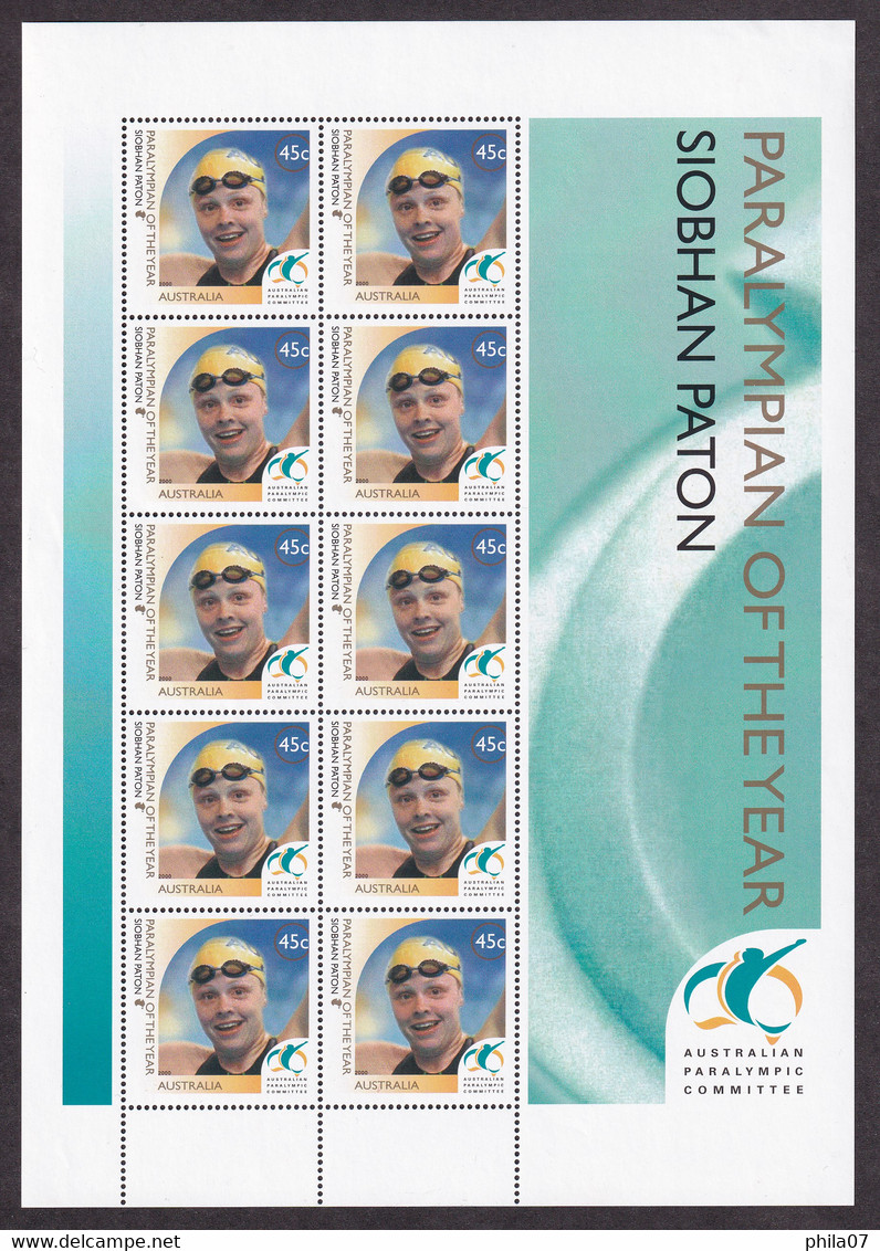 AUSTRALIA 2000 - Siobhan Paton - Paralympian Of The Year, Complete Sheet / As Is On Scans - Ungebraucht