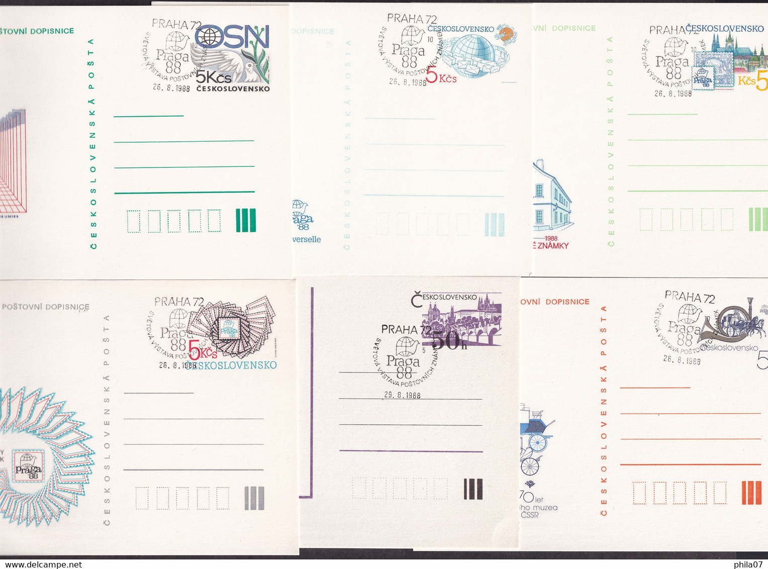 CZECHOSLOVAKIA 1988 - Lot Of 6 Unused Stationery With Nice Commemotive Cancel Praha 72 - Svetova Vystava Postovnich Znam - Lettres & Documents