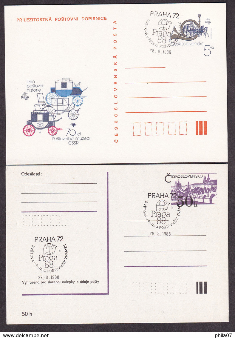CZECHOSLOVAKIA 1988 - Lot Of 6 Unused Stationery With Nice Commemotive Cancel Praha 72 - Svetova Vystava Postovnich Znam - Covers & Documents