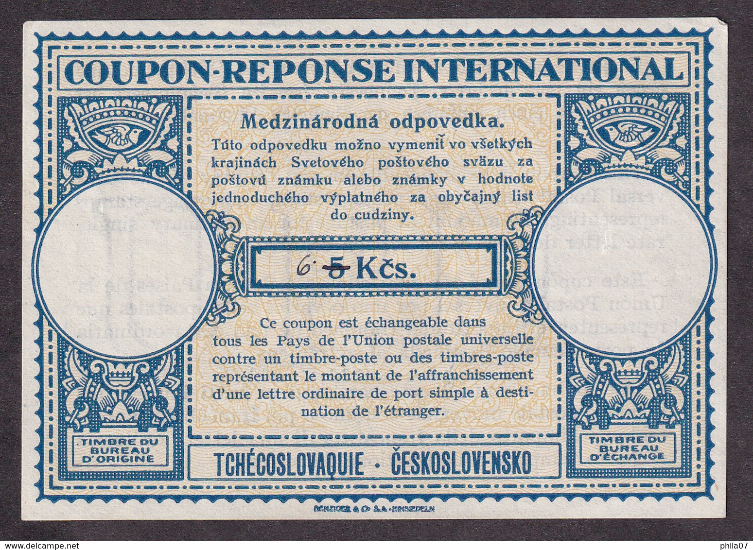 CZECHOSLOVAKIA - Coupon For International Respond, Value 5 Kčs. Cross-out And 6 Written By Hand / As Is On Scans - Altri & Non Classificati