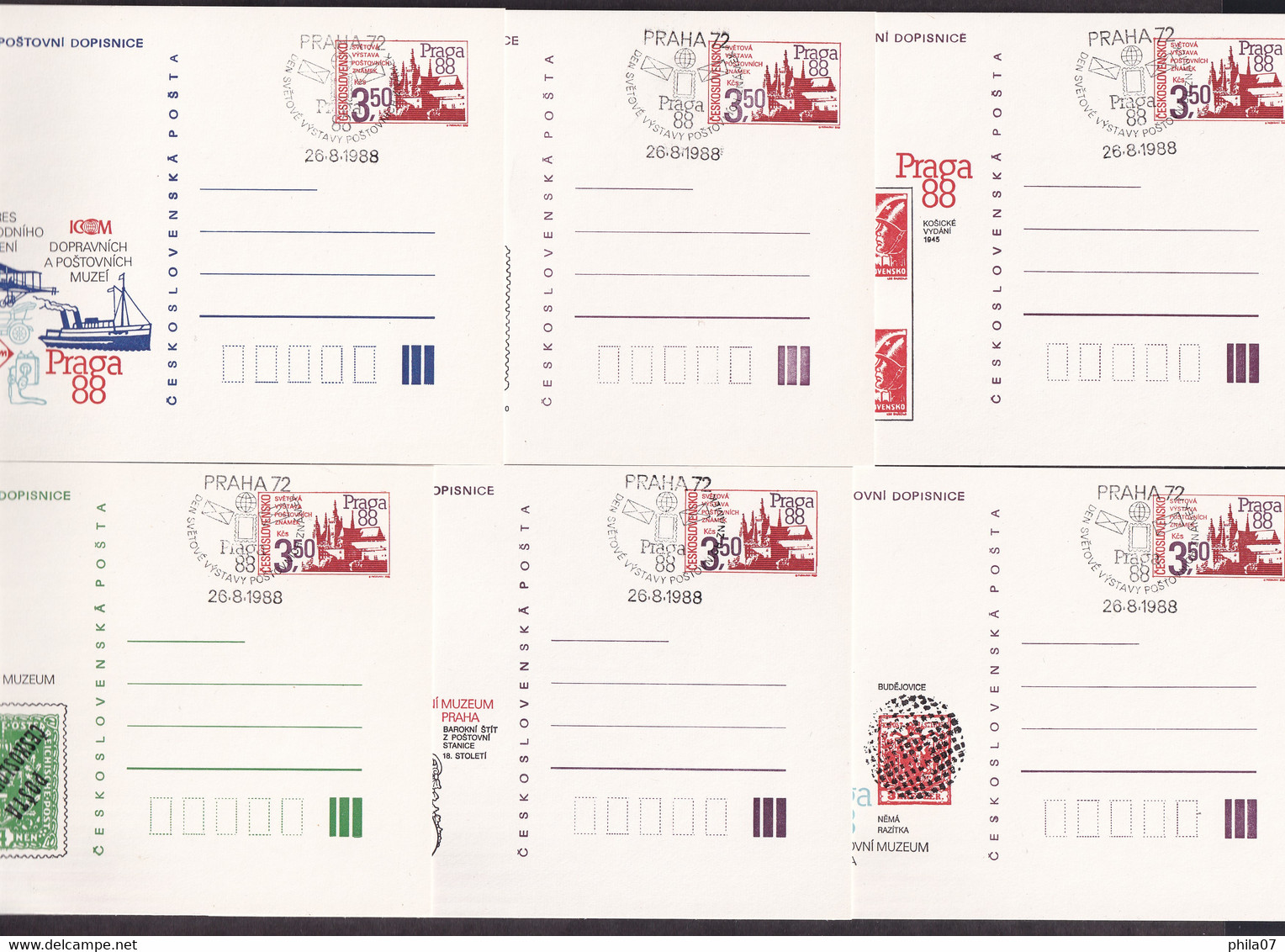 CZECHOSLOVAKIA 1988 - Lot Of 6 Unused Stationery With Nice Commemotive Cancel Praha 72 - Den Svetove Vystava - Briefe U. Dokumente