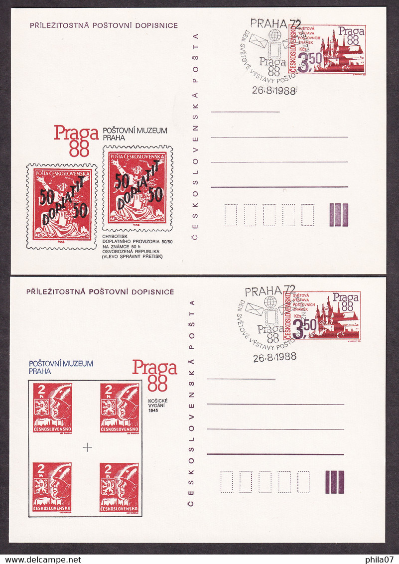 CZECHOSLOVAKIA 1988 - Lot Of 6 Unused Stationery With Nice Commemotive Cancel Praha 72 - Den Svetove Vystava - Lettres & Documents