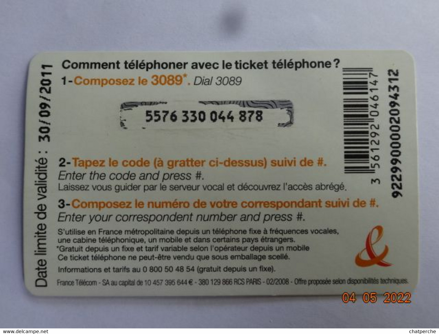 TICKET TELEPHONE FRANCE EUROPE 5 € - FT Tickets