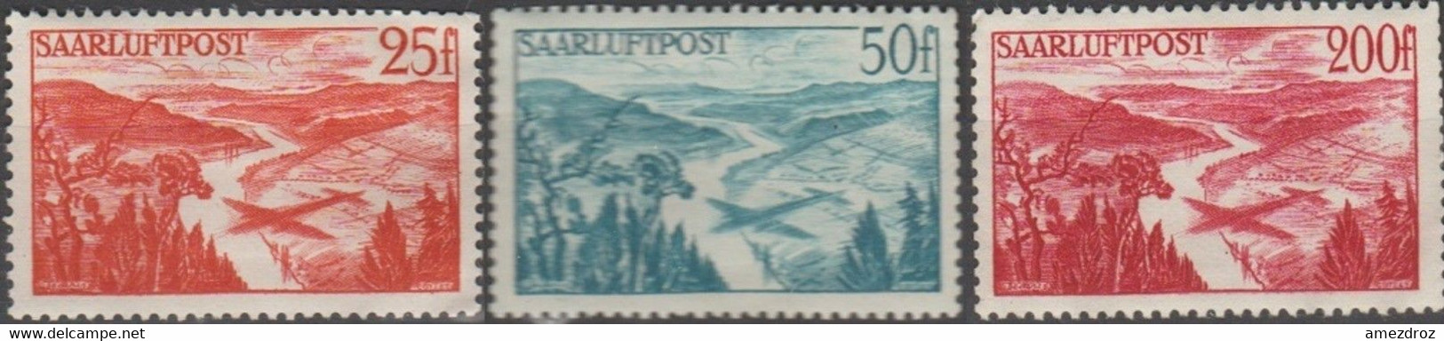 Saar Sarre Aérien 1948 N° 9-11 Gomme Altérée Vallée De La Sarre Près De Mettlach (E1) - Poste Aérienne