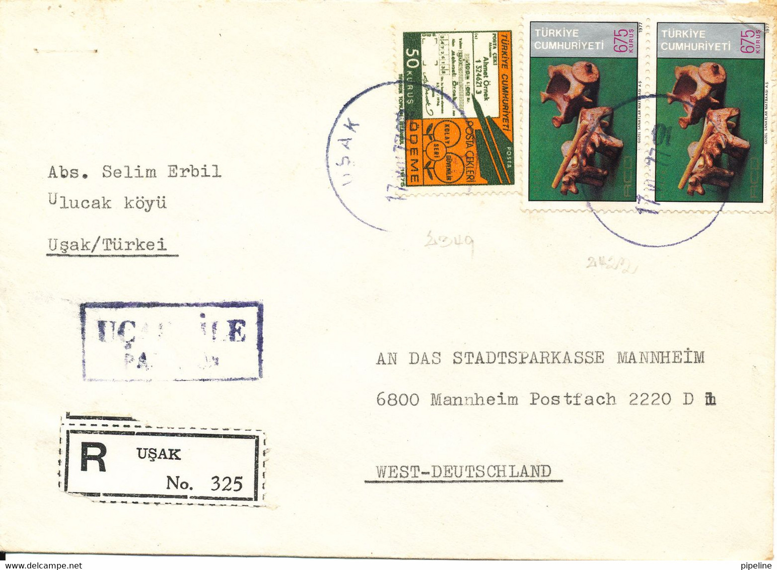 Turkey Registered Cover Sent Air Mail To Germany 17-8-1977 - Briefe U. Dokumente