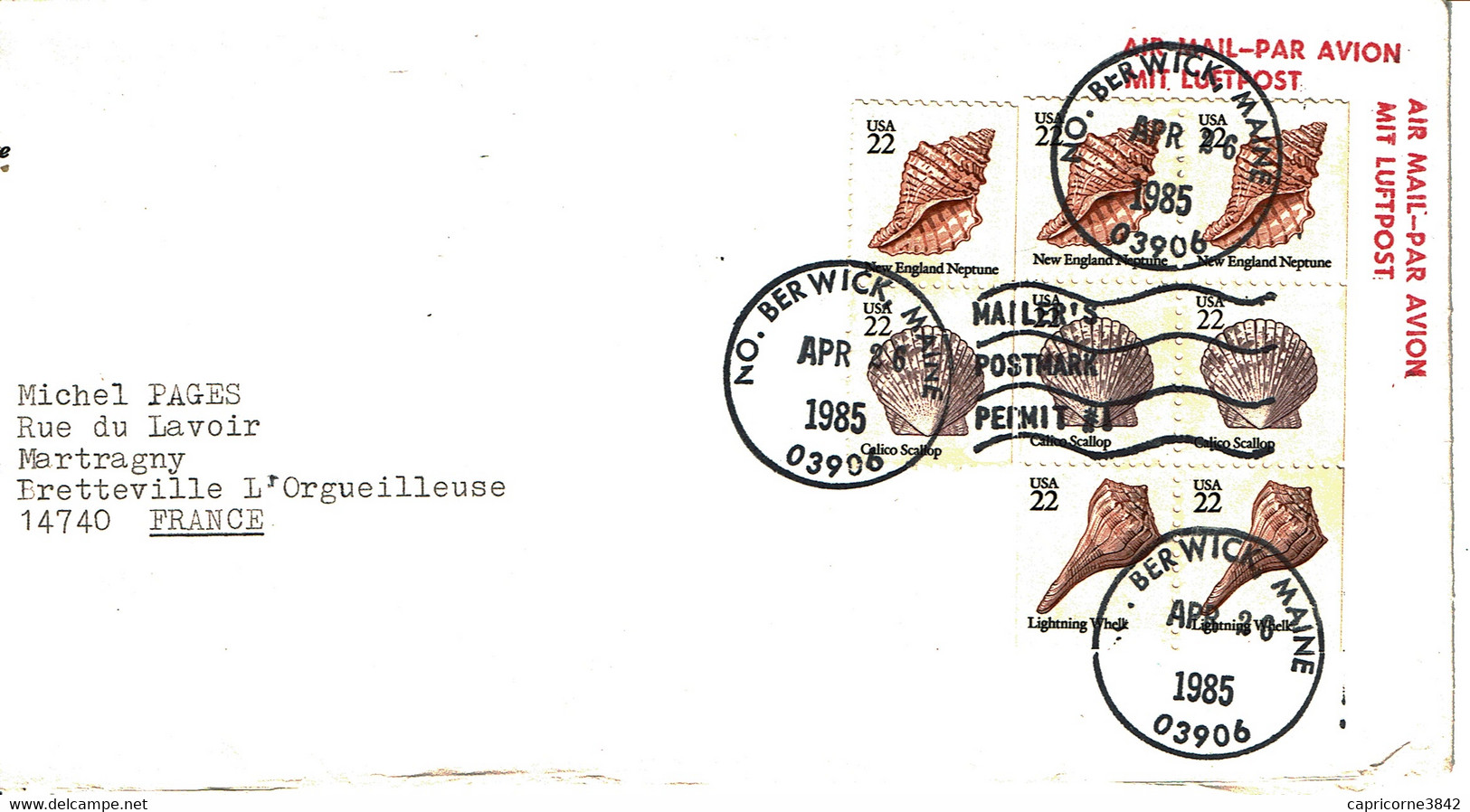 1985 -  Lettre De BERWICK Pour La France -  Coquillages 3 X 1581 + 2 X 1582 + 2 X 1583 - Cut Of The Envelope On The Left - Marcophilie