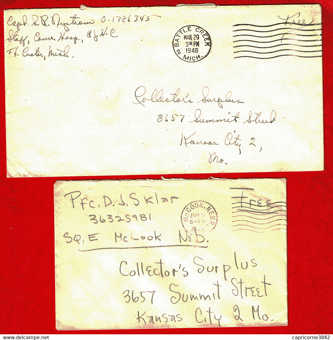 1945/1946 - 2 Lettres Envoyées En Franchise Militaire -  2 Letters Sent Free Of Duty Military - Cartas & Documentos