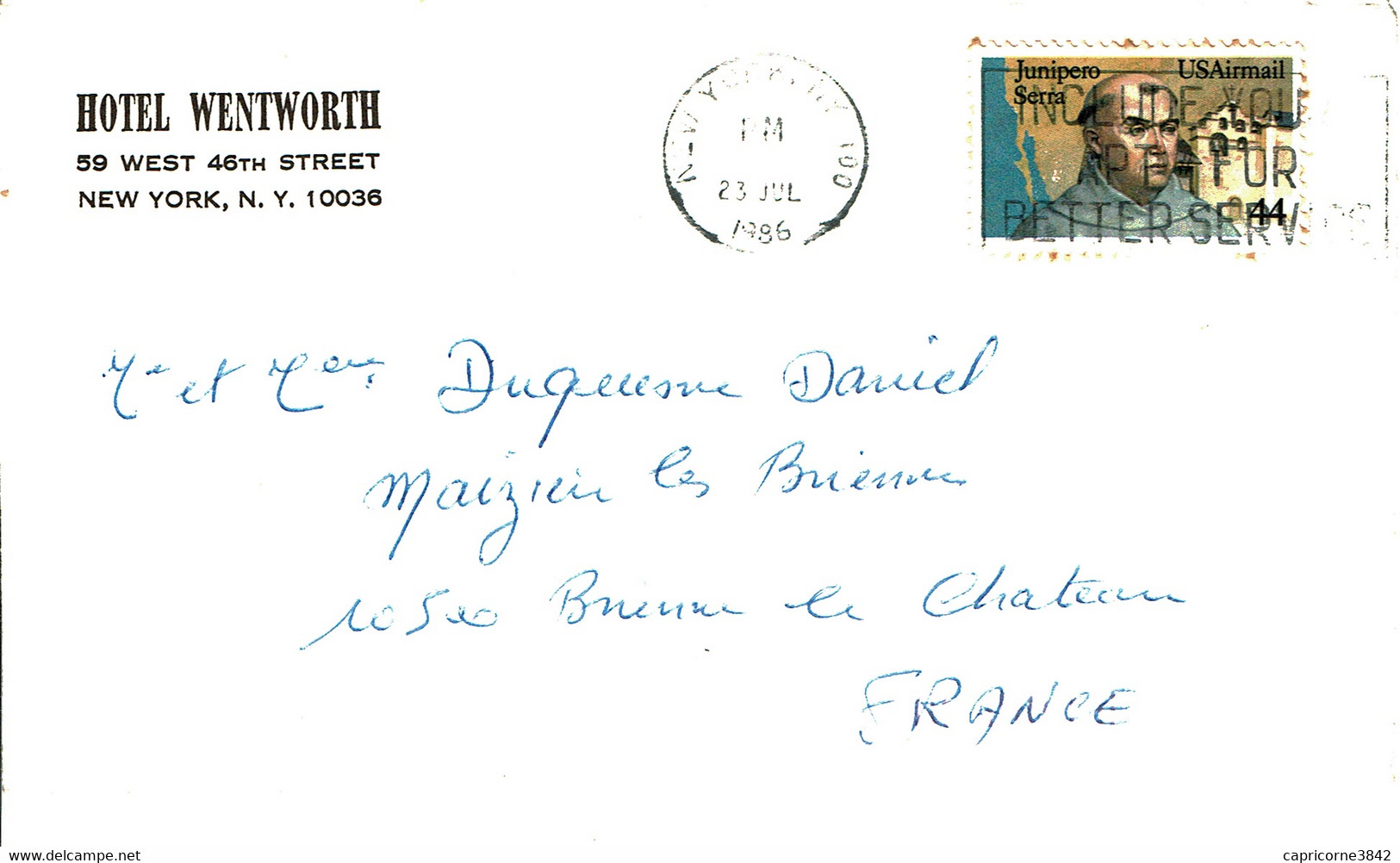 1986 - Lettre De NEW YORK Pour La France - Tp Yvert N° PA110 - Poststempel