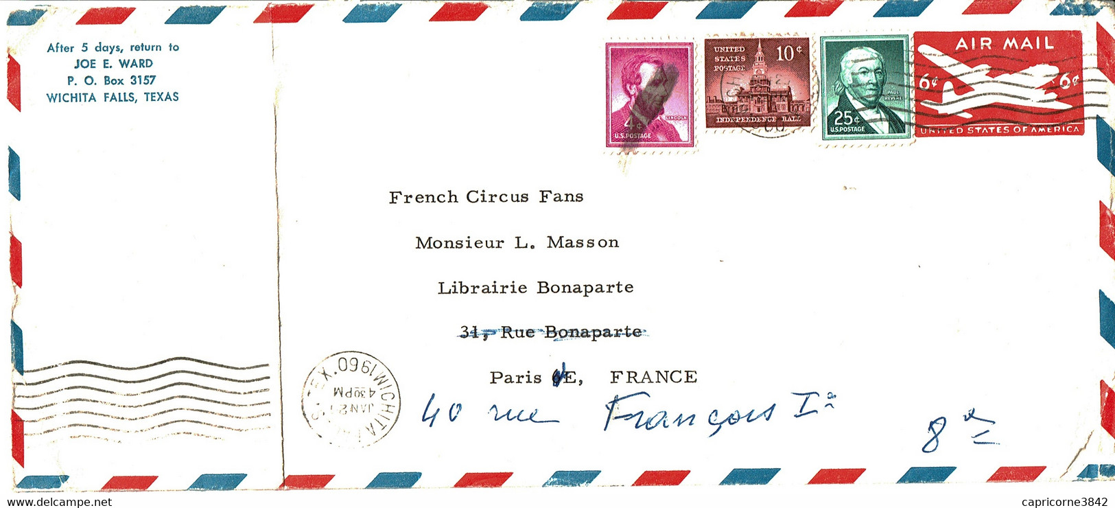 1960 - Lettre De WICHITA FALLs Pour La France -  Postal Stationery - Folded Envelope - 1941-60