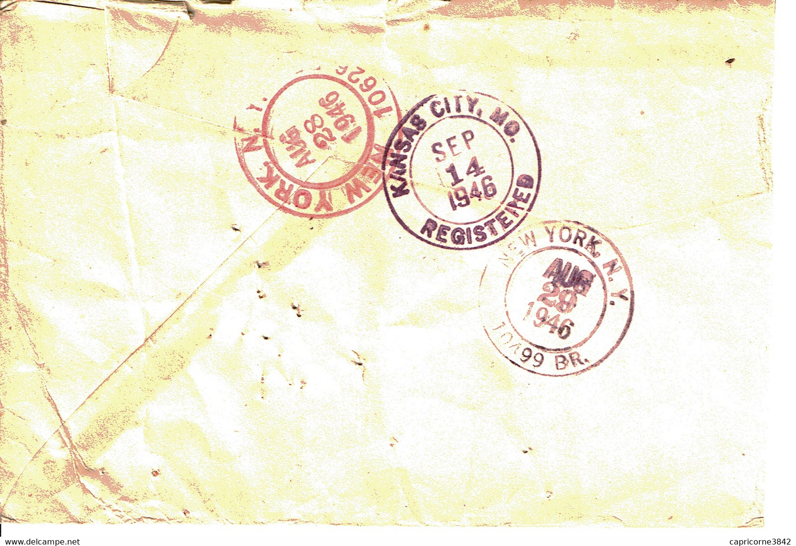 1946 - Lettre De SAN FRANCISCO Pour Kansas City - Tp Yvert N° PA26 + 390 -  See Cancellations On The Back -  Holes Pin - Marcophilie