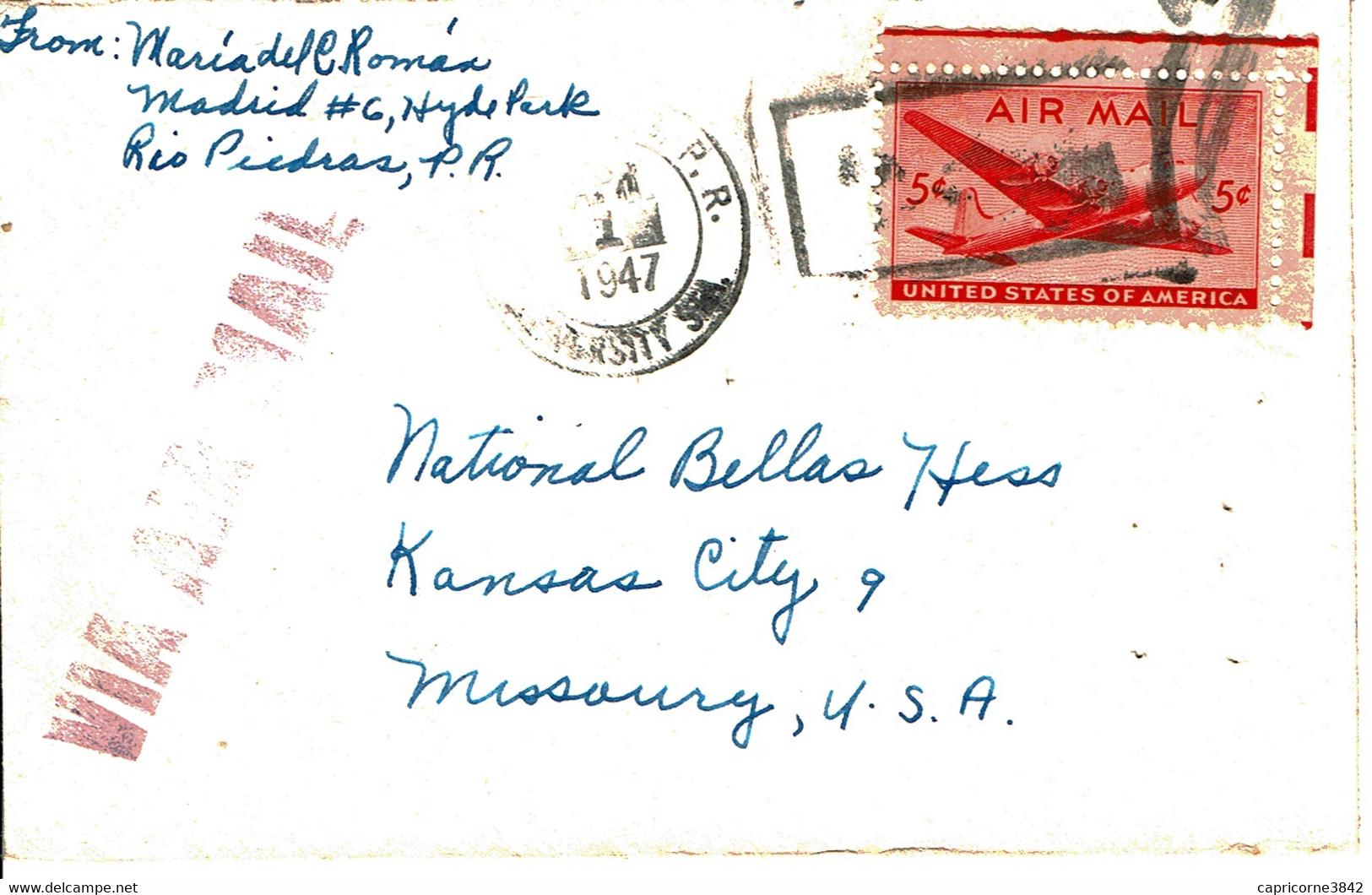 1947 - Lettre De RIO PIEDRAS (Porto Rico) Pour Kansas City -  Tp Yvert N° 33 - Lettres & Documents