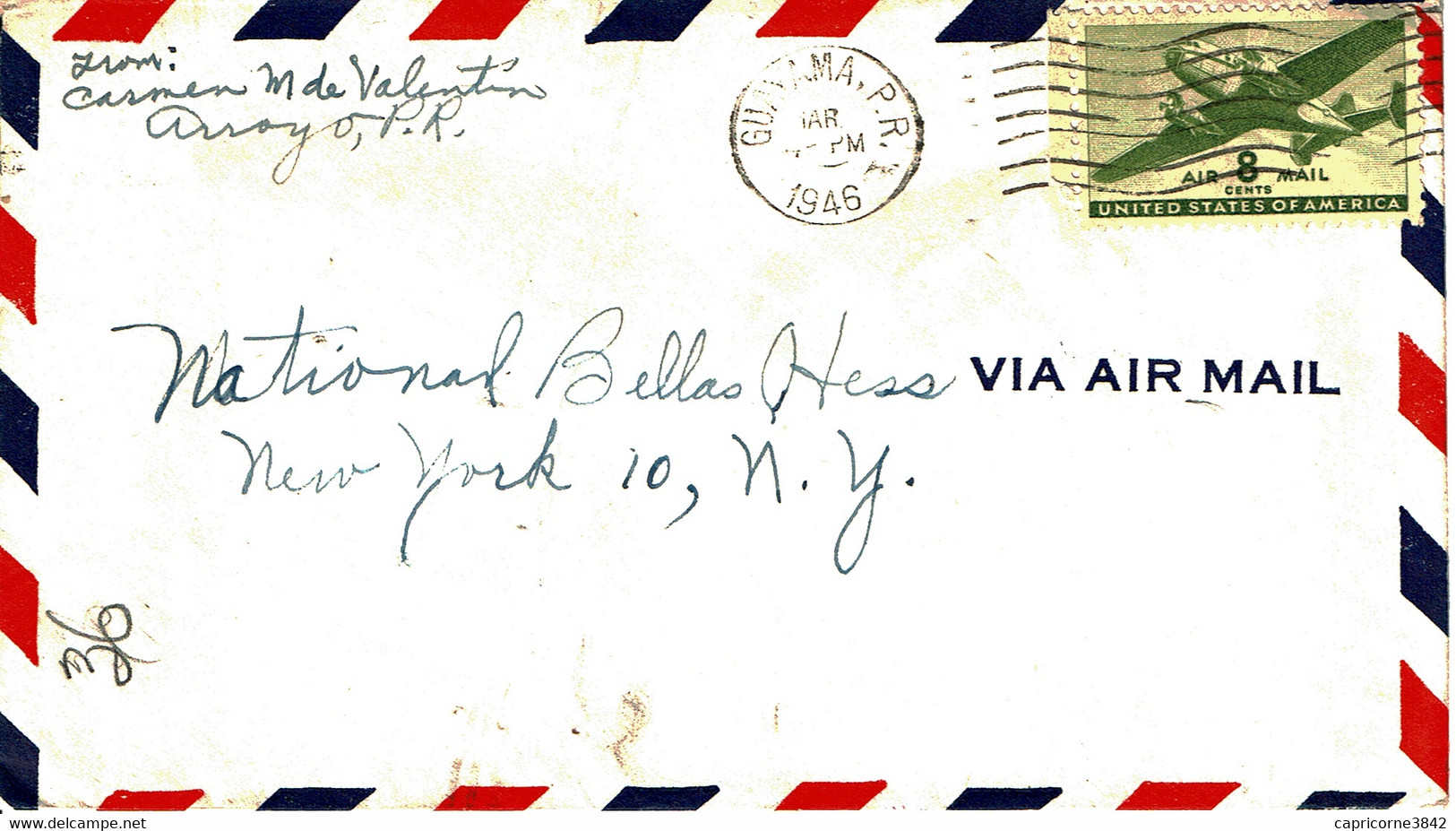 1946 - Lettre De GUAYAMA  (Porto Rico) Pour New York -  Tp Yvert N° PA 27 - Brieven En Documenten