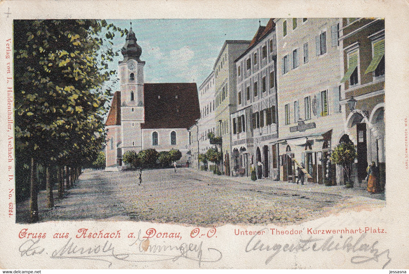 AK - OÖ -ASCHACH A/ D Donau - Partie Am "Unteren Theodor Kurzwernhart-Platz" 1900 - Eferding