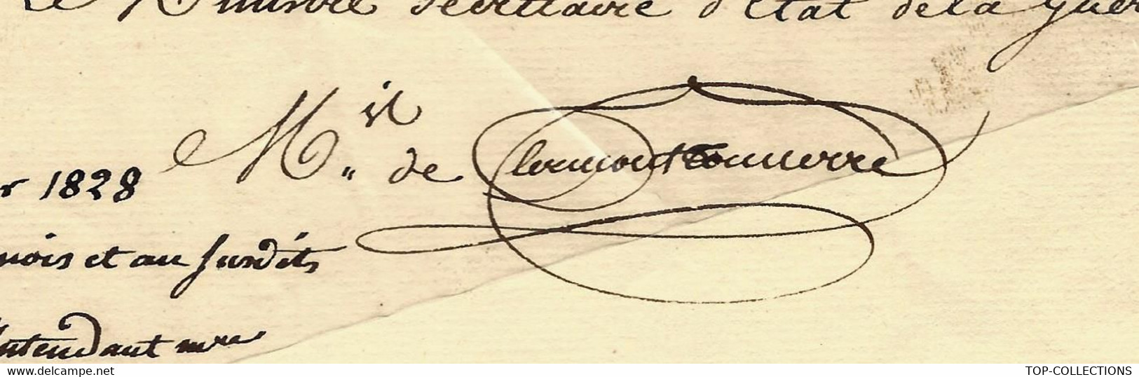 1828 RESTAURATION Signature Marquis De CLERMONT- TONNERRE Aimé-Marc Gaspard MINISTRE De La GUERRE - Autres & Non Classés