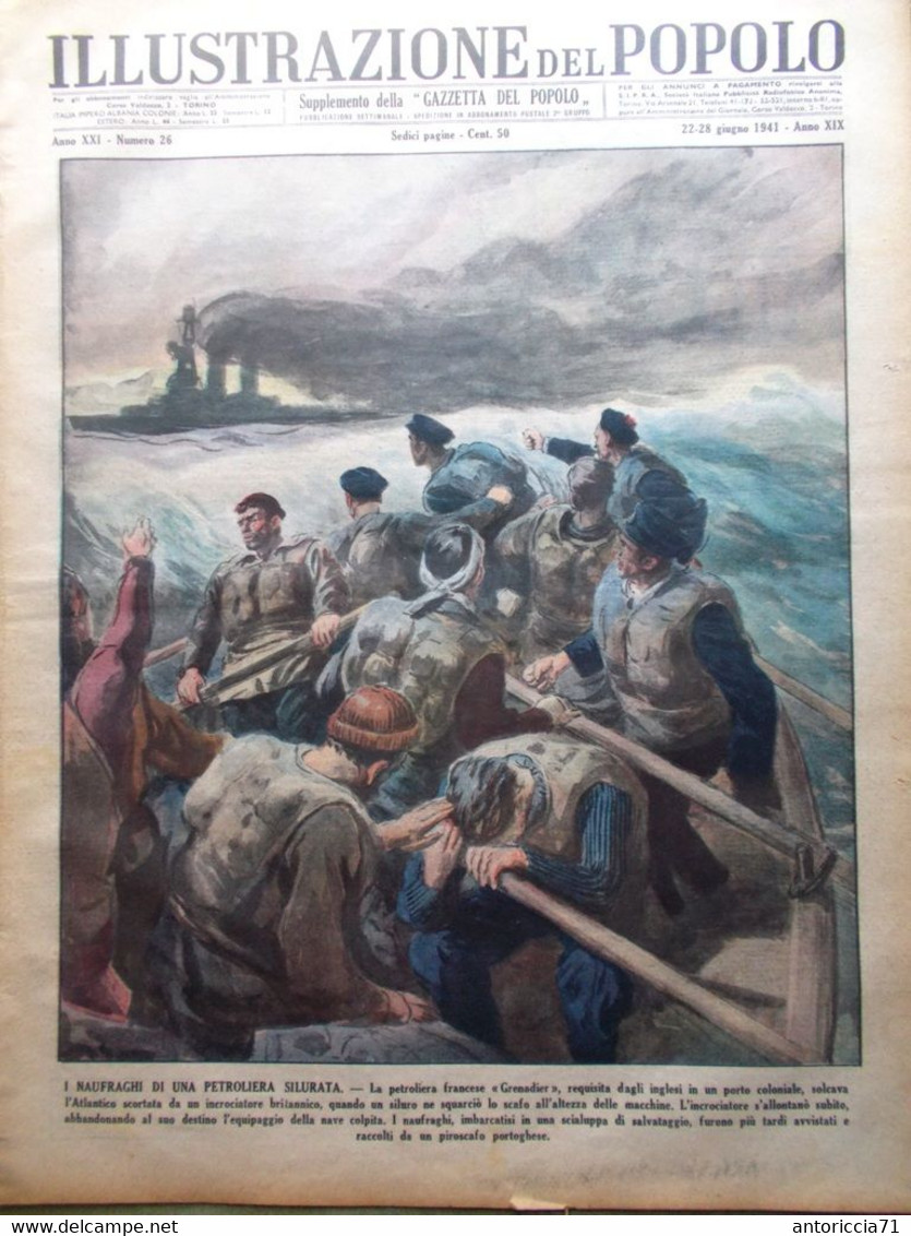 Illustrazione Del Popolo 28 Giugno 1941 WW2 Siria Titanic Capua Dolore Jannings - Weltkrieg 1939-45