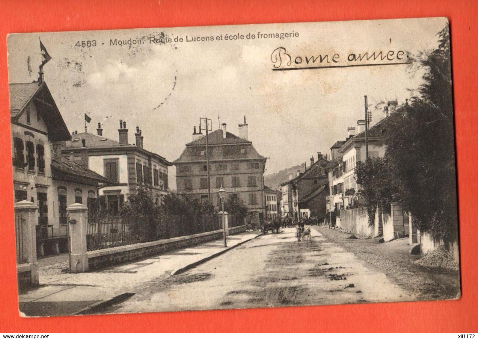 ZPN-16  RARE Moudon  Route De Lucens Et Ecole De Fromagerie. Käsereischule.Mention Bonne Année.Circ. 1908 Vers France - Lucens