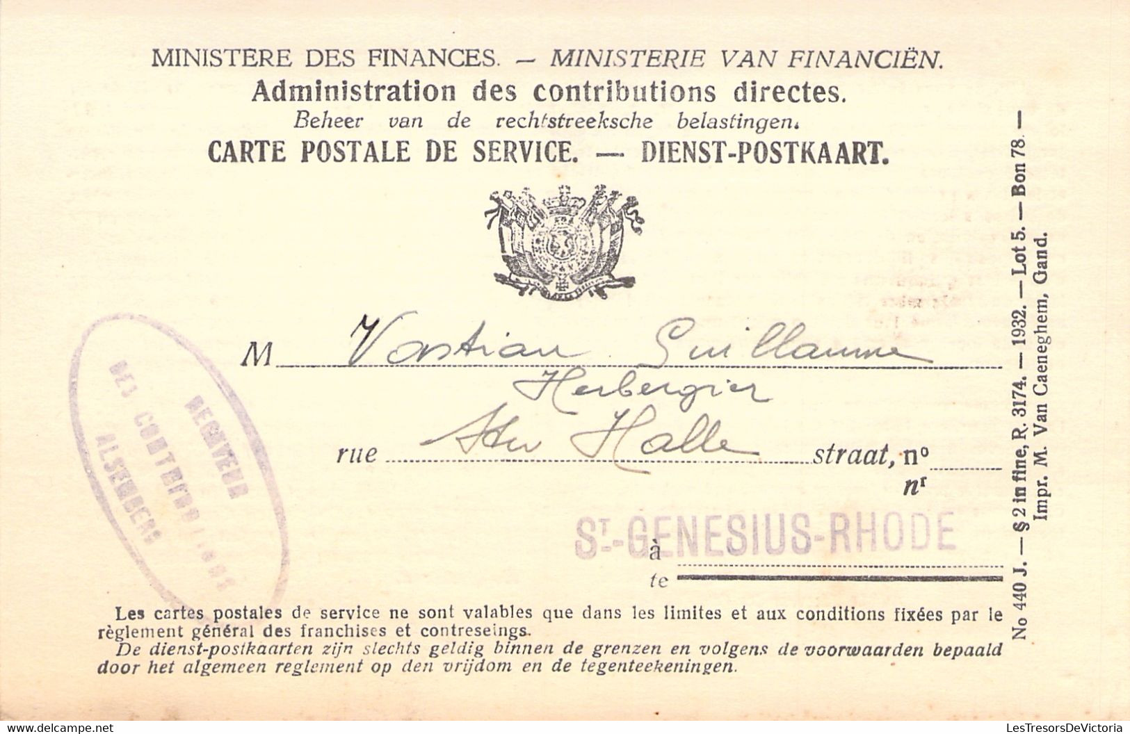 Belgique - Lot De 2 Cartes Postales De Service - Ministère Des Finances -St Genesius Rode - - Autres & Non Classés