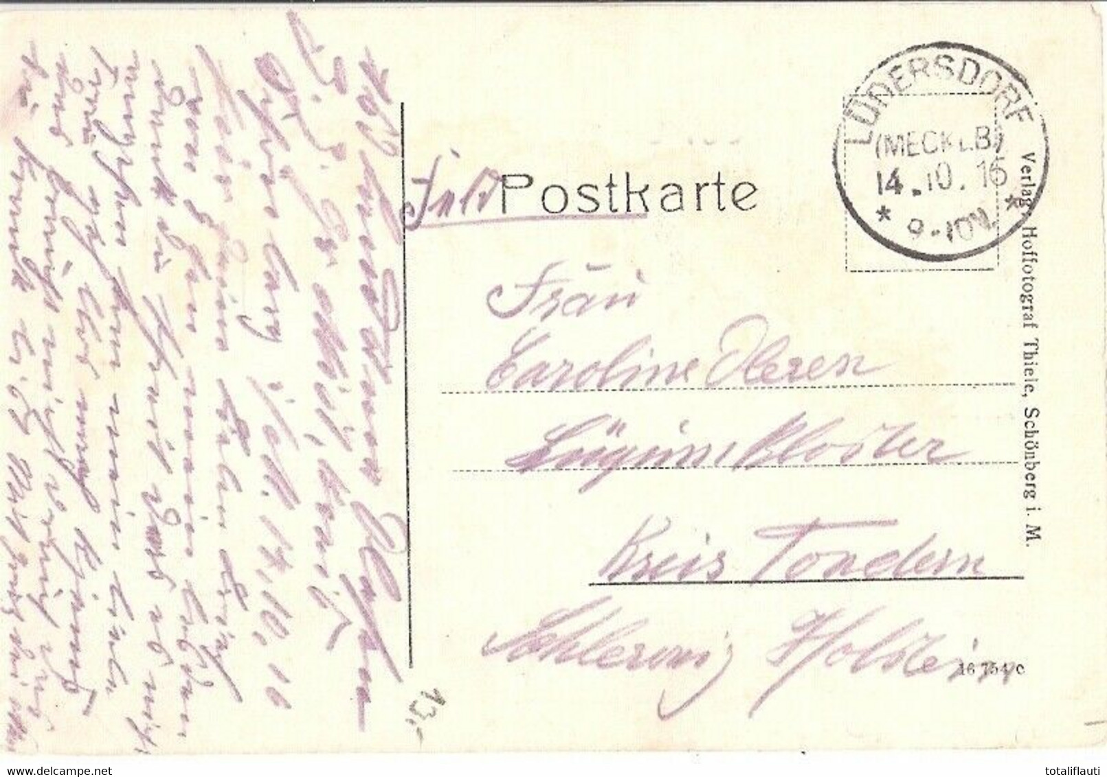 LÜDERSDORF Mecklenburg B Schönberg Hartsteinwerk Kolonialwarenladen Gelaufen Als Feldpost 14.10.1915 TOP-Erhaltung - Grevesmuehlen