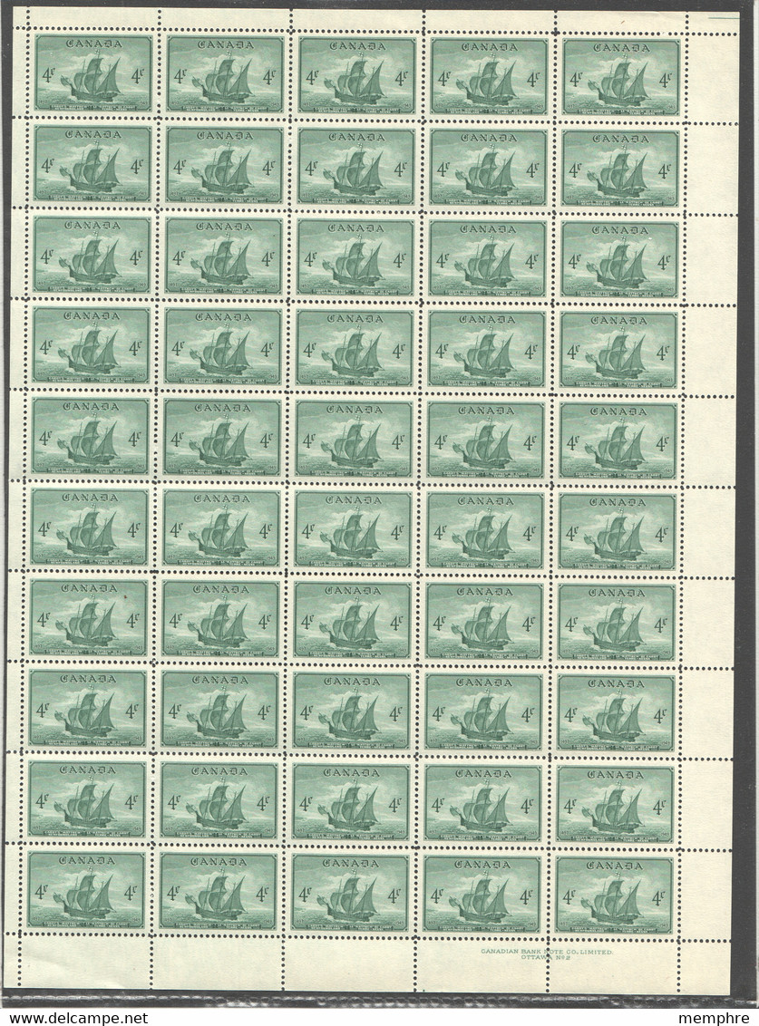 1949  Newfoundland In Confederation John Cabot's Ship «Mattew» Sc 282 Full Sheet Of 50 MNH - Ganze Bögen