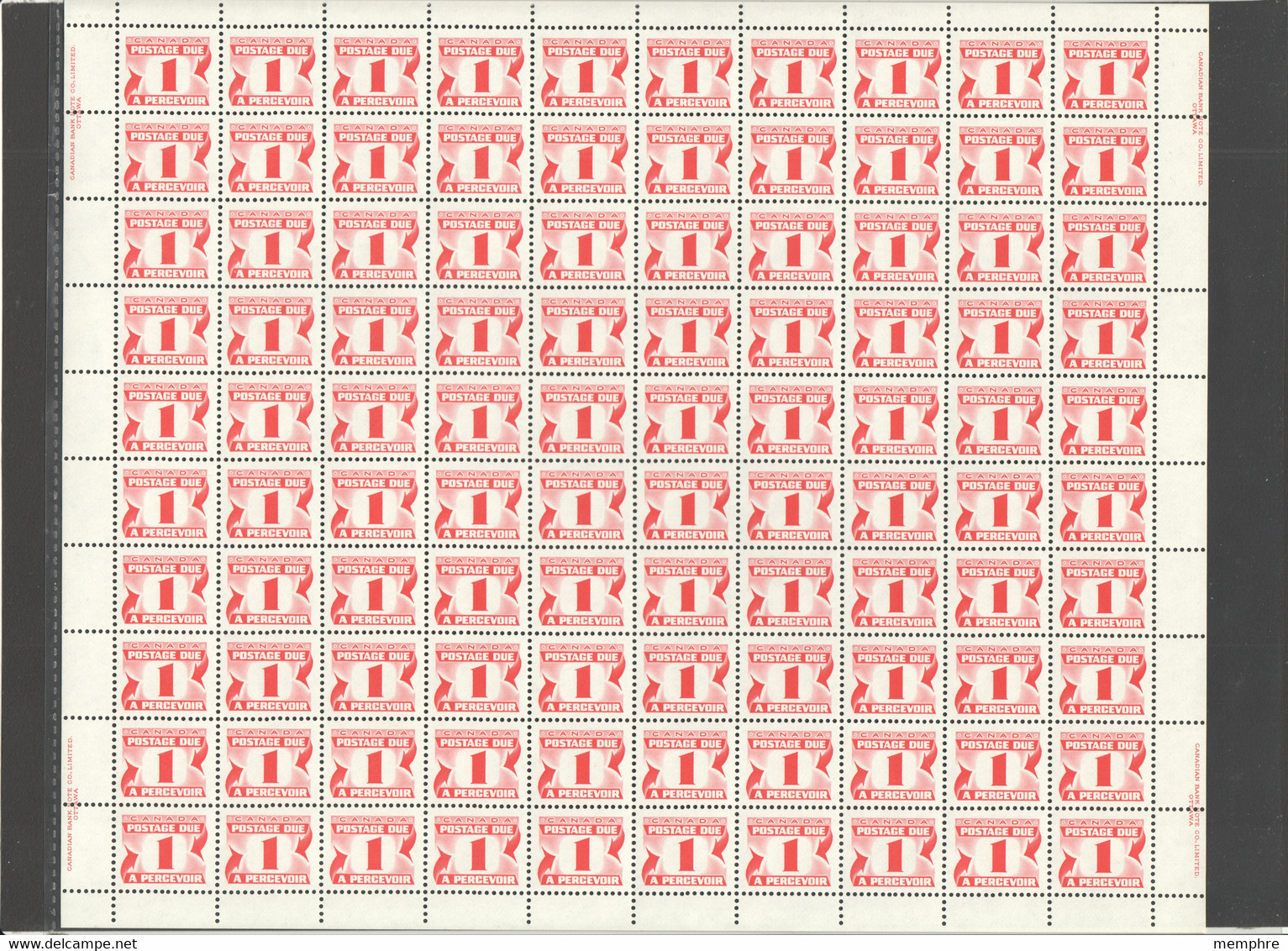 1977  1¢ Postage Due  Sc J23a  Position 22 With Constant Flaw «White Mark Before À» MNH - Feuilles Complètes Et Multiples