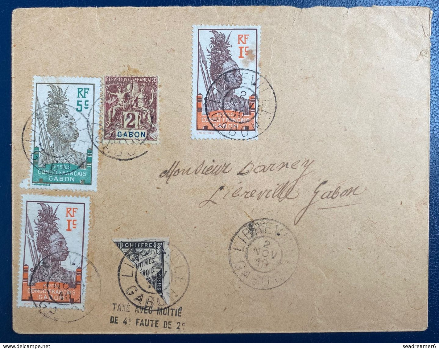 GABON Lettre N°17, 33 X2 & 36 Taxée Avec Moitié Du Taxe N°4 4c Noir Griffe " Taxé Avec Moitié De 4c Faute De 2c"  Rare ! - Brieven En Documenten