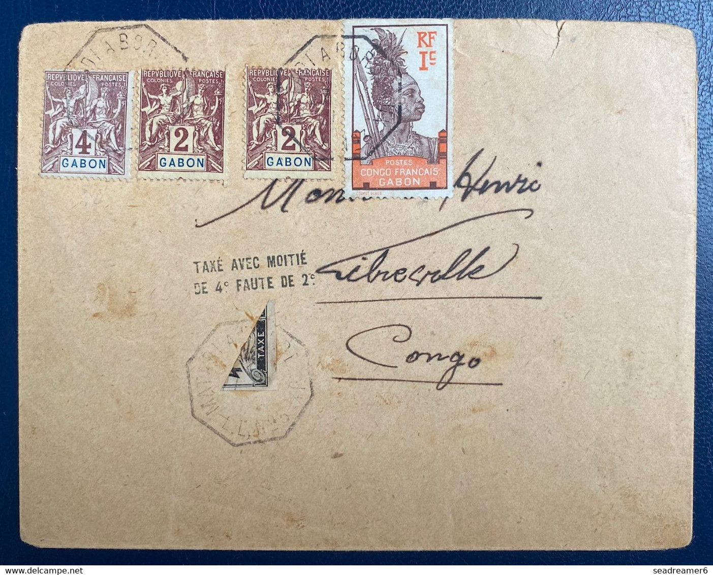 GABON Lettre N°17 X2, 18 & 33 Taxée Avec Moitié Du Taxe N°4 4c Noir Griffe " Taxé Avec Moitié De 4c Faute De 2c"  Rare ! - Brieven En Documenten