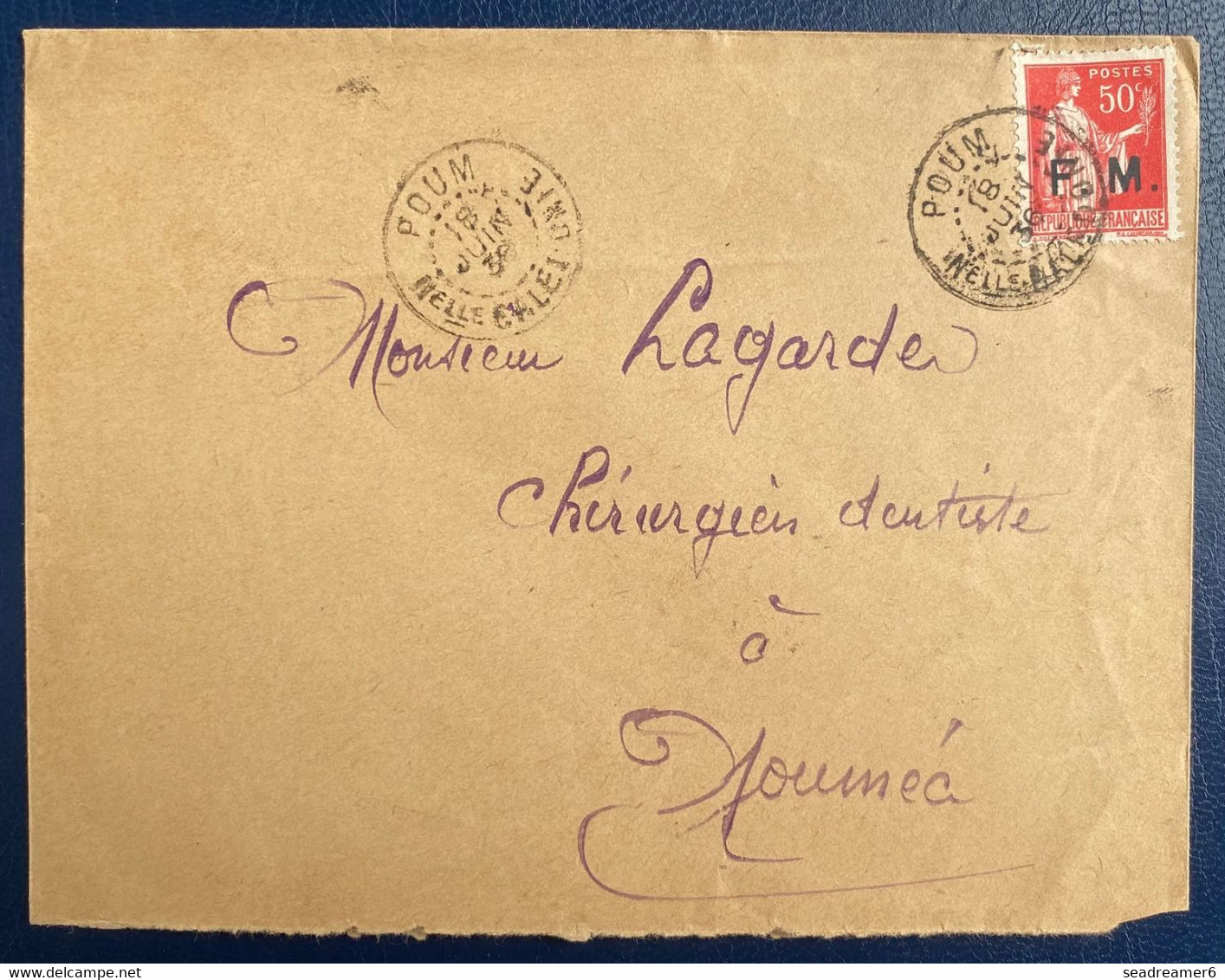 Nouvelle Caledonie Lettre Timbre FM N°7 50c Type Paix Oblitération 18 Juin 1936 Du Très Rare Cachet De POUM !! TTB - Storia Postale