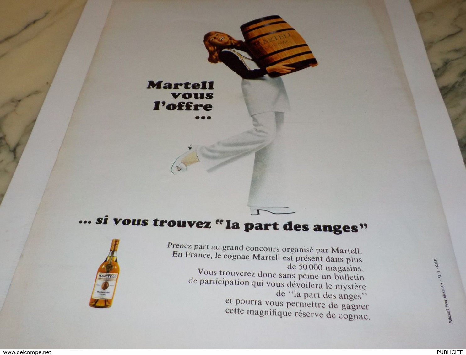 ANCIENNE  PUBLICITE LA PART DES ANGES MARTELL 1970 - Alcools