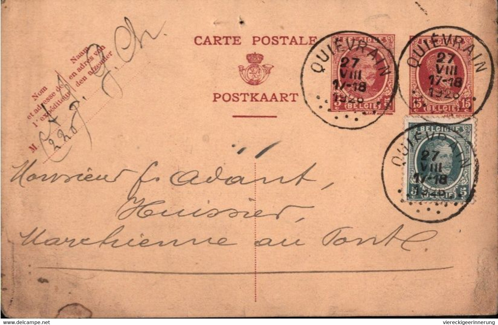 ! 1926 Belgien, Beleg, Ganzsache Quievrain - Covers & Documents