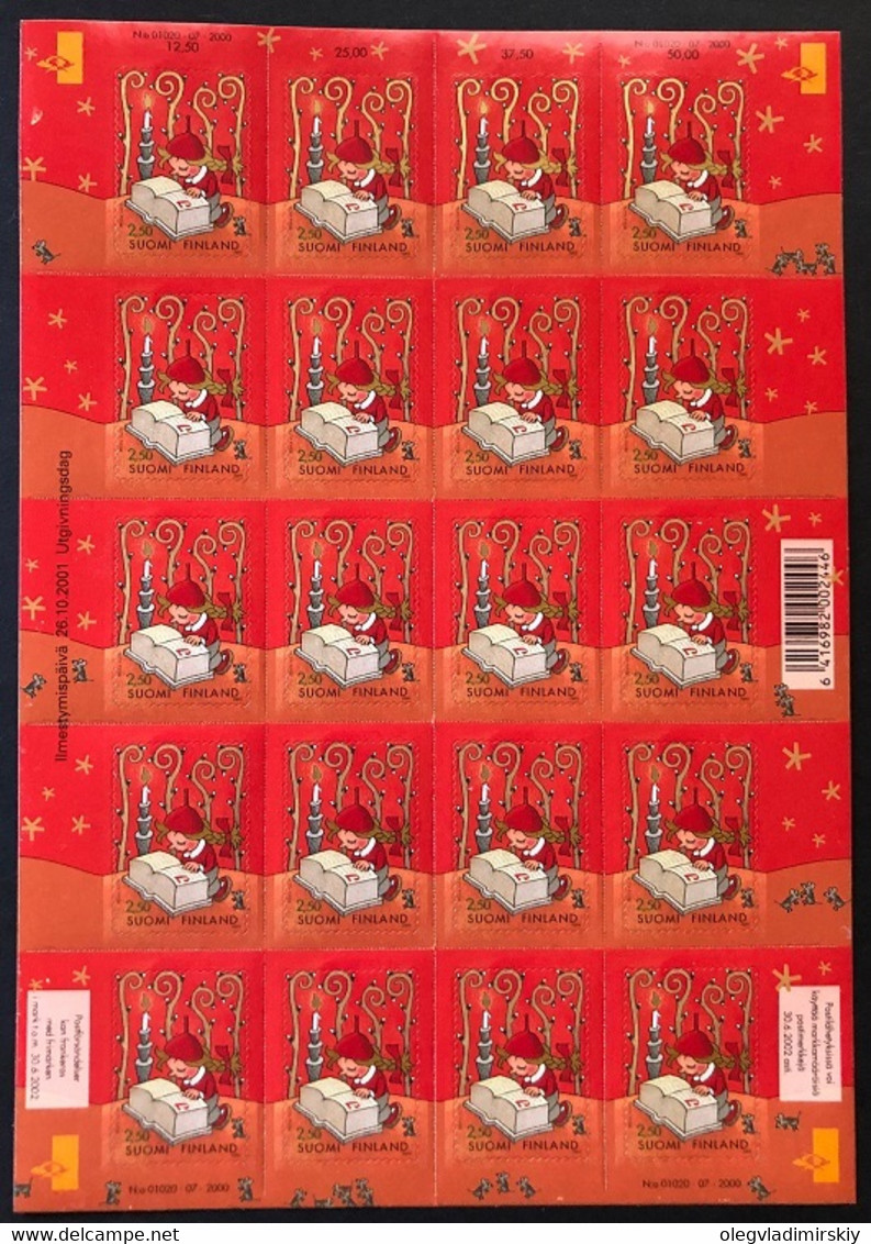 Finland 2001 Christmas Sheetlet Of 20 Stamps - Feuilles Complètes Et Multiples