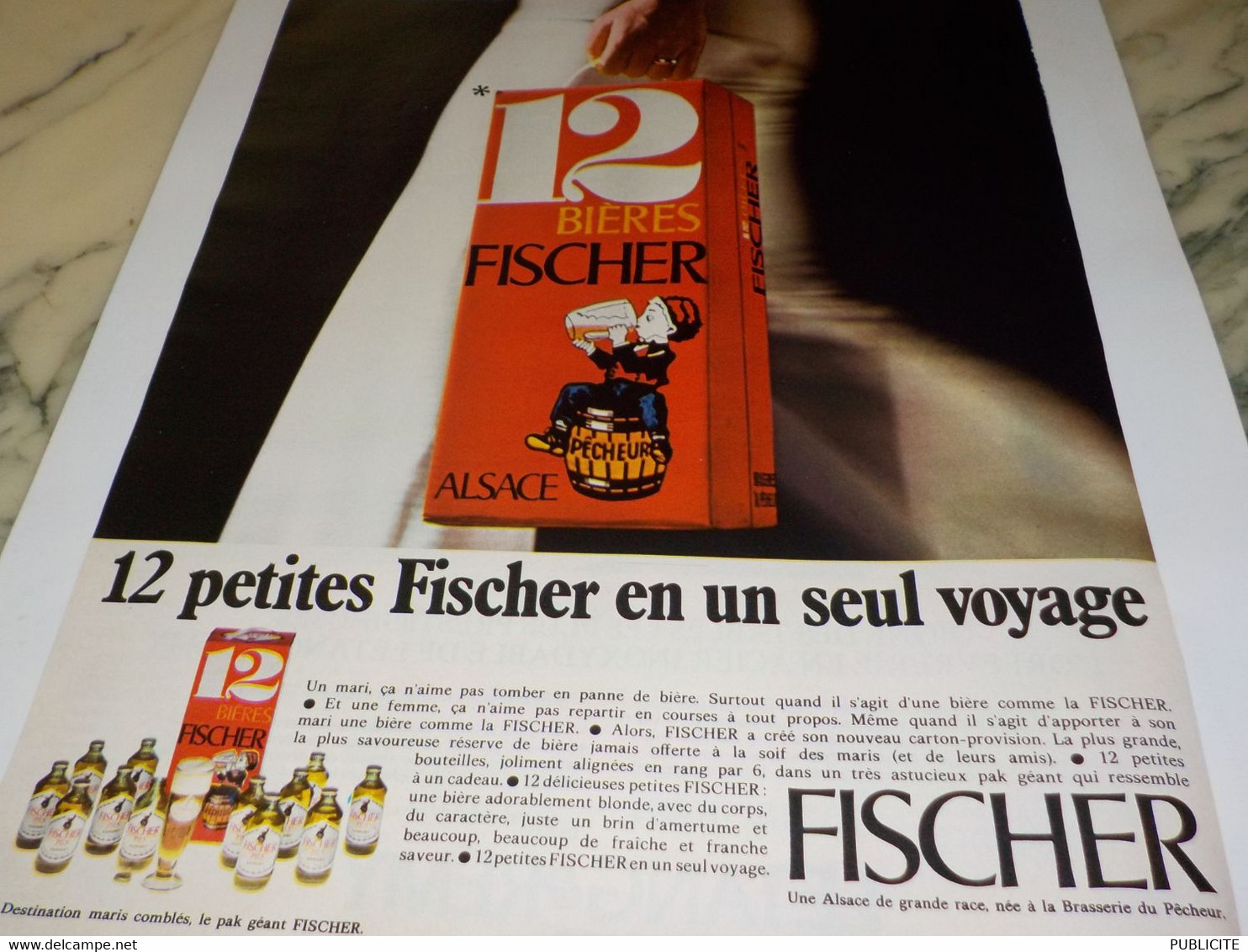 ANCIENNE PUBLICITE EN UN SEUL VOYAGE BIERE FISCHER 1971 - Alcools