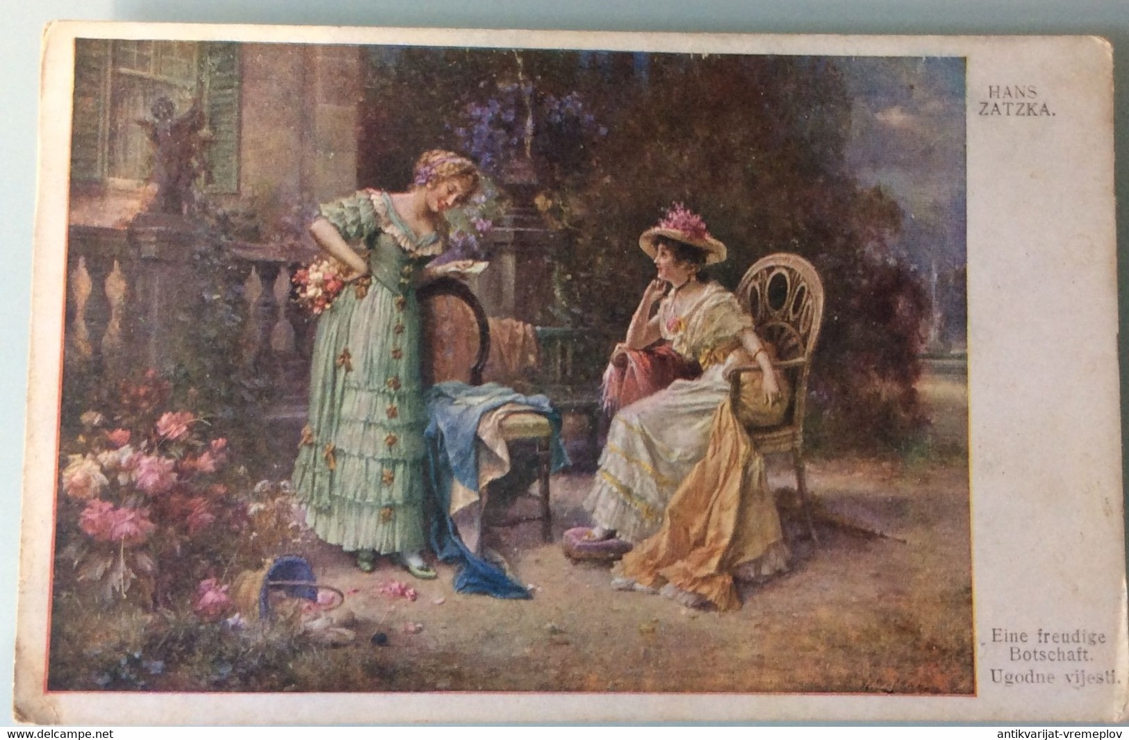 OLD POSTCARD Illustrators - Signed > HANS ZATZKA WOMAN LADIES MÄDCHEN EINE FREUDIGE BOTSCHAFT  AK - Zatzka