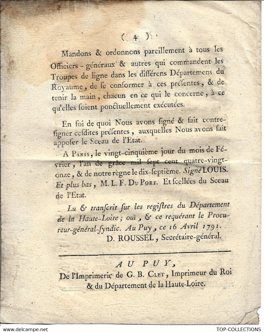 REVOLUTION RARE DECRET LOI 1791 REVOLUTION SUPRESSION GOUVERNEURS LIEUTENANTS GENERAUX ETC V.SCANS - Decretos & Leyes