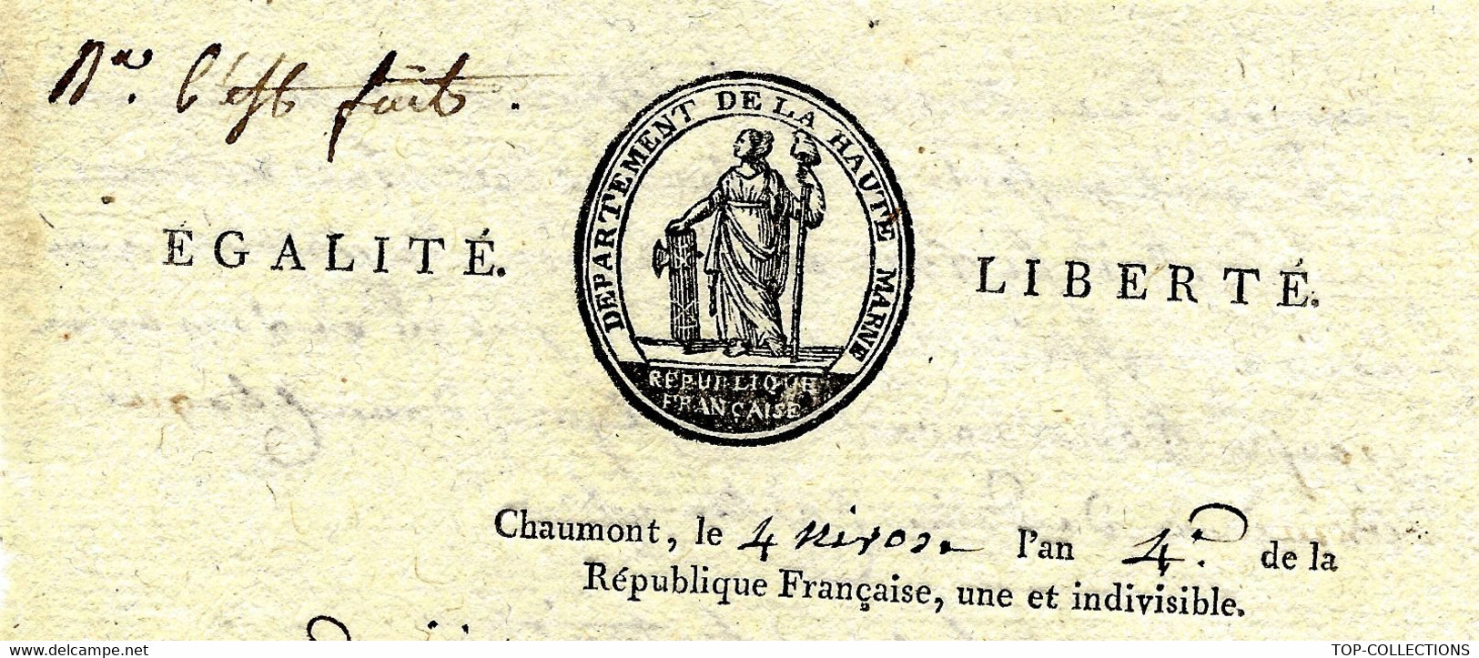 .1795 DEPARTEMENT DE HAUTE MARNE Pour Canton De Auberive RAPPEL A L'ORDRE POUR LES RÔLES DE CO - Historische Documenten