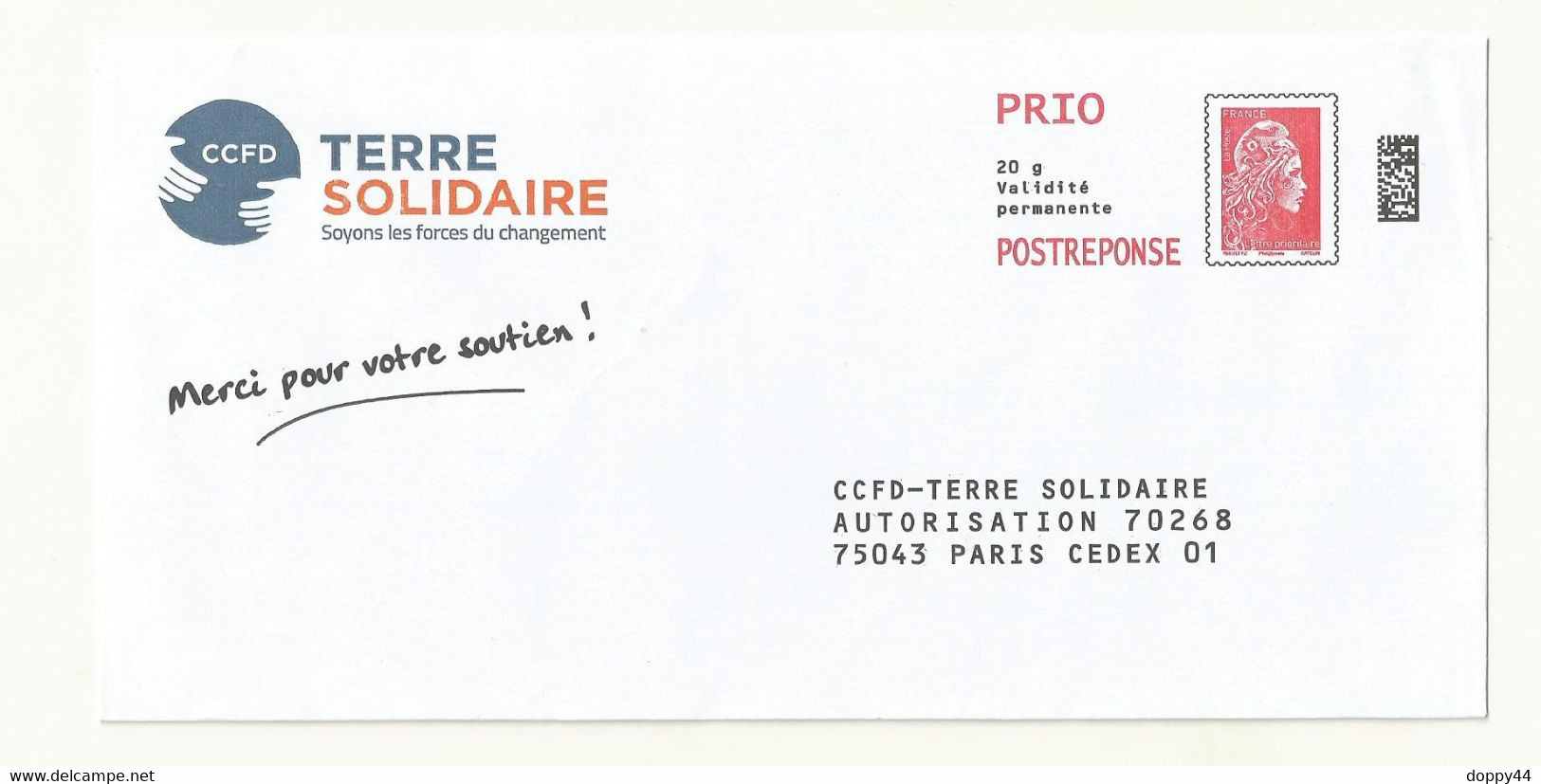 POSTREPONSE PRIO CCFD-TERRE SOLIDAIRE LOT 273030. - PAP: Ristampa/Marianne L'Engagée