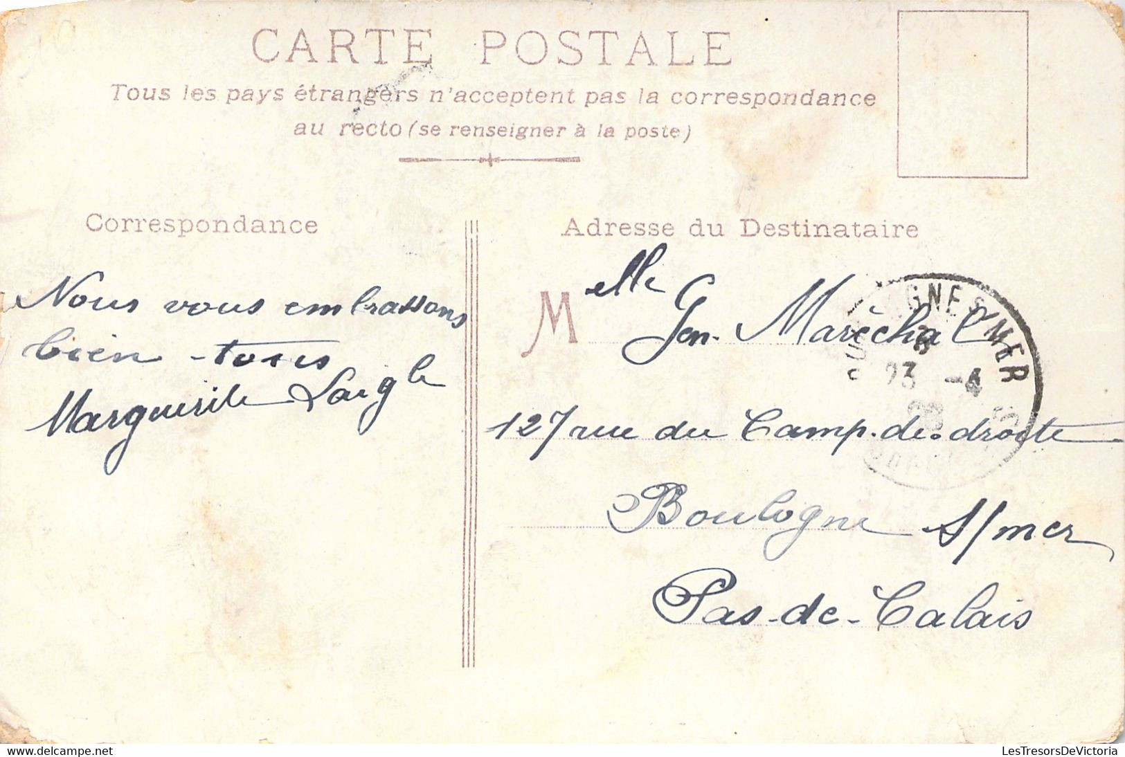 Belgique - CPA Avec Timbres Représentés - Oblit Ambulant Meme Sur Faux Timbres - Beaumont à Paris - 1908 - PM - Bahnpoststempel