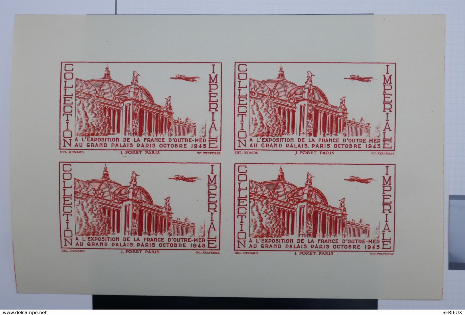 C1 FRANCE BEAU BLOC ESSAI NON DENTELé RARE 1945 EXPO GRAND PALAIS PARIS  +N. SANS CHARN. +COLLECTION IMPERIALE - Luftfahrt