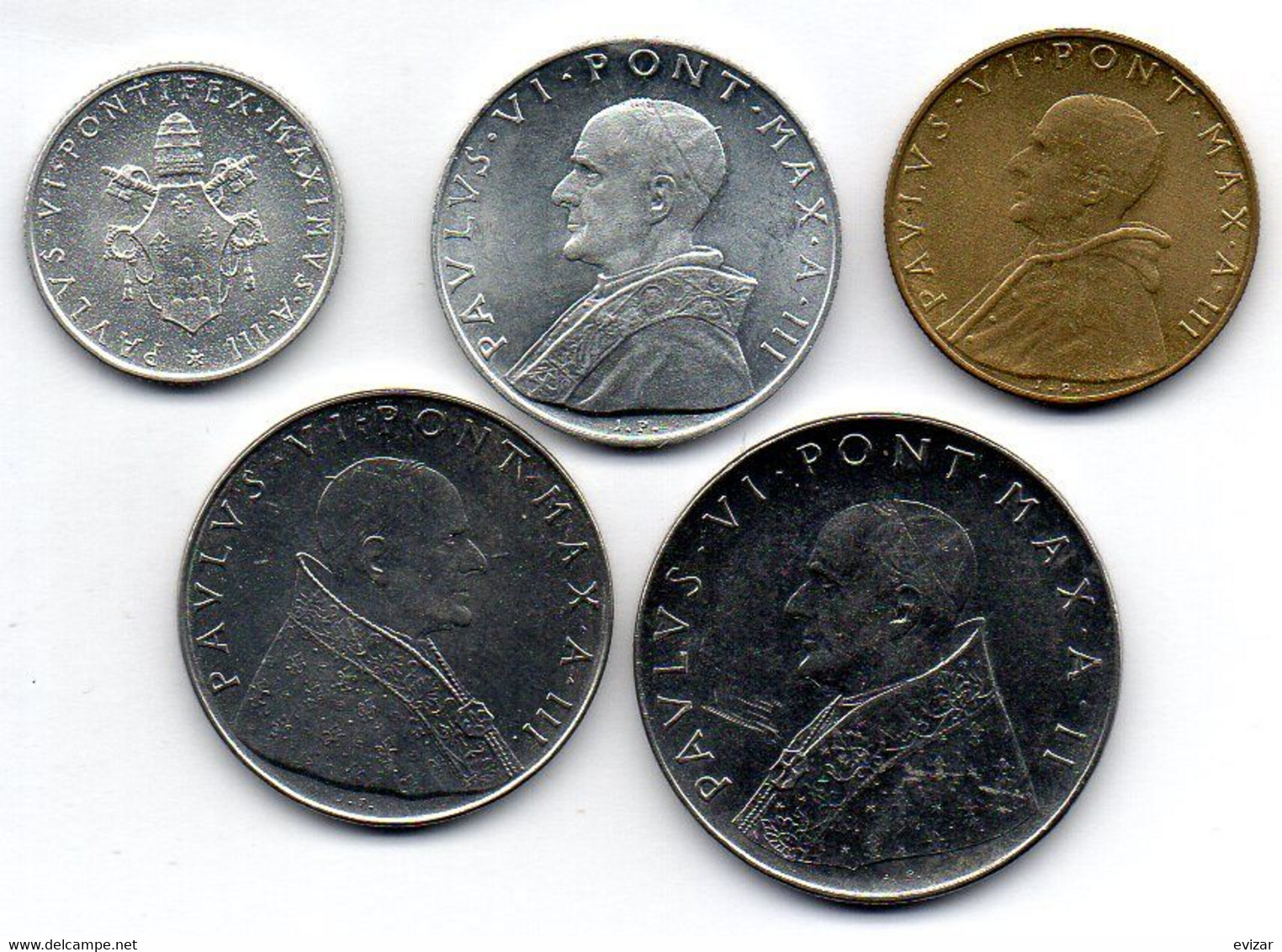 VATICANO, Set Of Five Coins 2,10,20,50,100 Lire, Aluminum, Alum.-Bronze, Steel, Year 1965, KM #77.2,79.2,80.2,81.2,82.2 - Vatikan