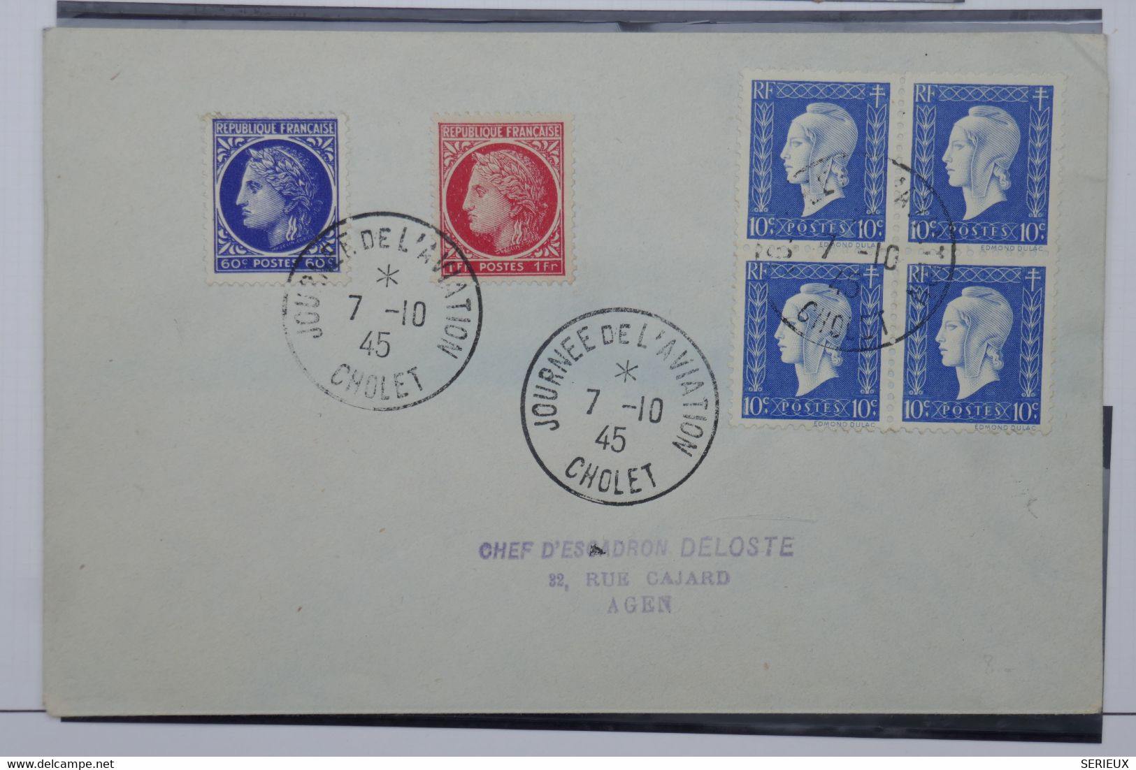 C1 FRANCE BELLE LETTRE  1945 JOURNEE D AVIATION CHOLET POUR AGEN +++  BLOC DE DULAC +AFFRANCH. PLAISANT - 1960-.... Briefe & Dokumente