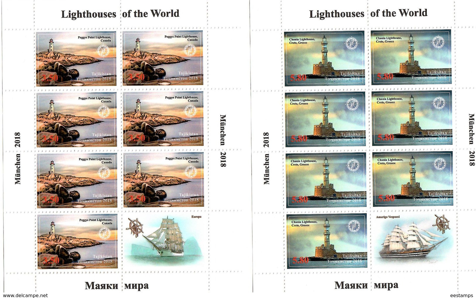 Tajikistan.2018 Lighthouses(Sailboats). 6 Sheetlets, Each Of 7+label - Tayikistán