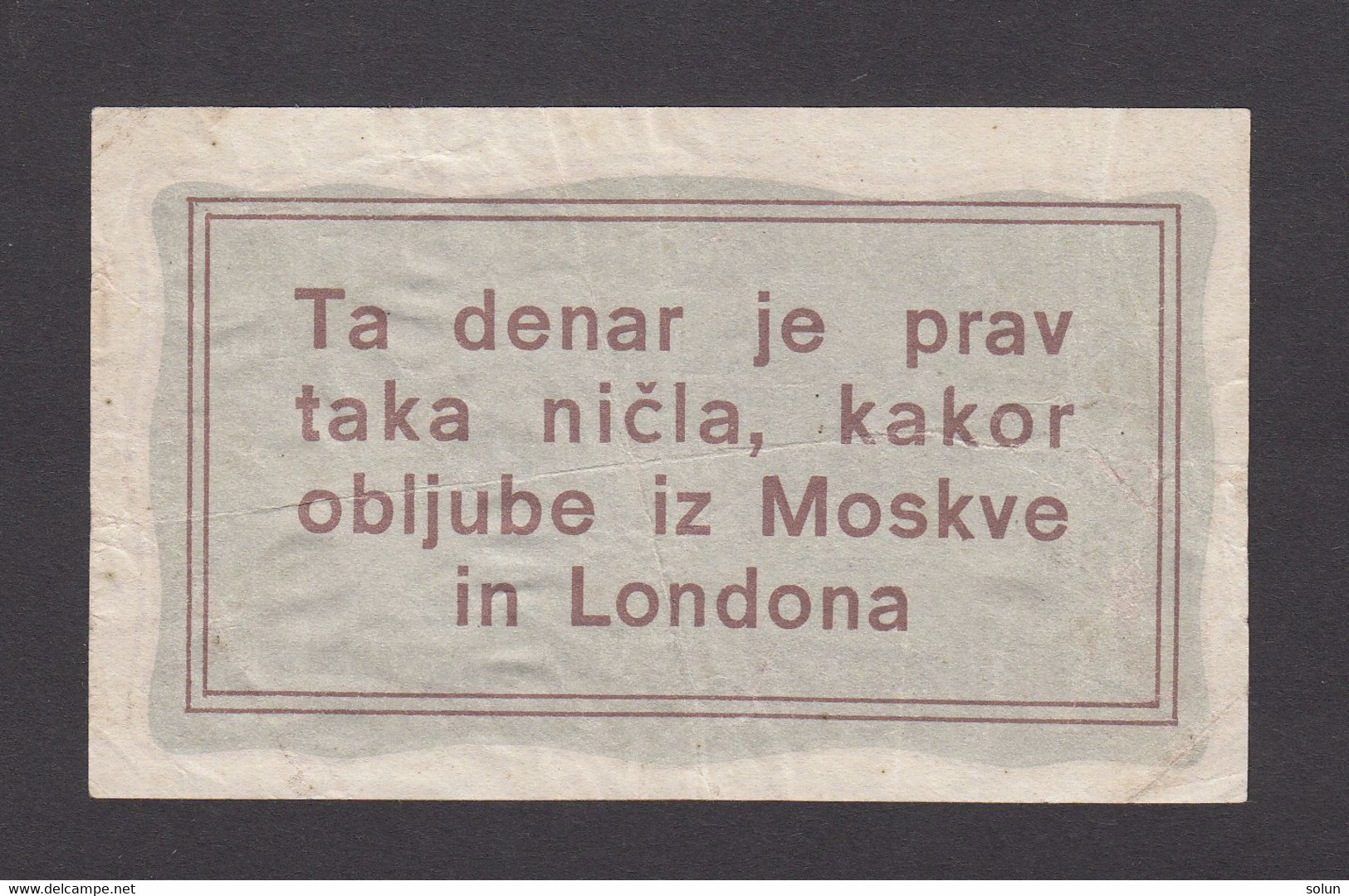 10 LIR  1944 PARTIZANSKI DENAR  DENARNI ZAVOD SLOVENIJE  WWII SLOVENIAN BANKNOTE - Slovénie