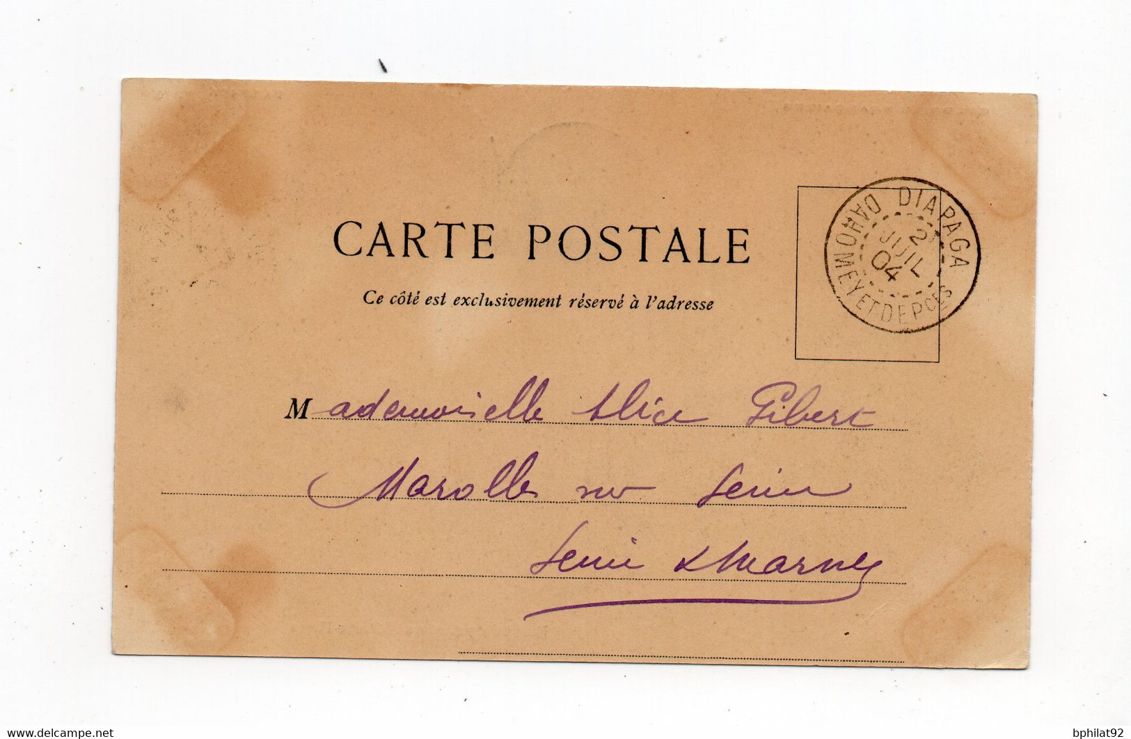 !!! CPA DE 1904 AFFRANCH TP DU BENIN ET CACHET DE DIAPAGA - DAHOMEY - Storia Postale