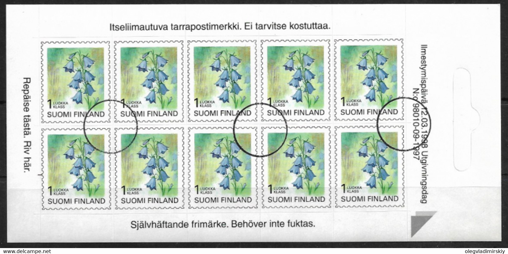 Finland 1998 Definitives Flower Sheetlet With RARE SPECIMEN Overprint Cancellation - Autres & Non Classés