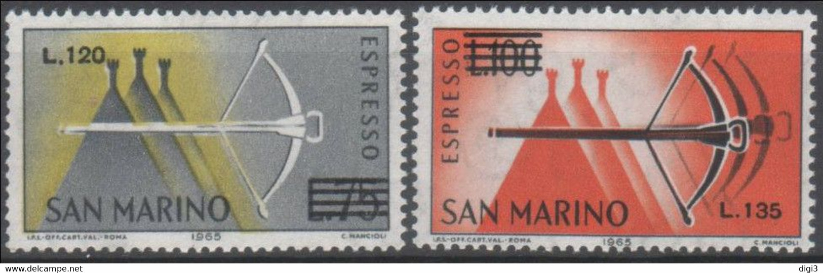 San Marino, 1965, Espressi, Francobolli Balestra Con Valori Soprastampati, Serie Completa, MNH** - Francobolli Per Espresso