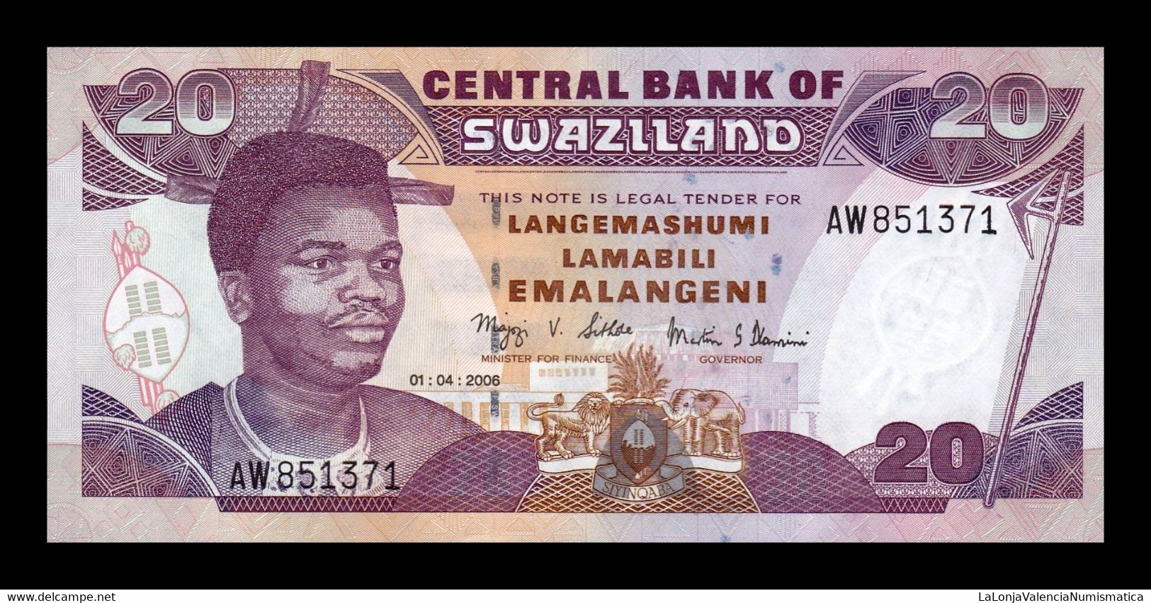 Suazilandia Swaziland 20 Emalangeni 2006 Pick 30c SC UNC - Swaziland