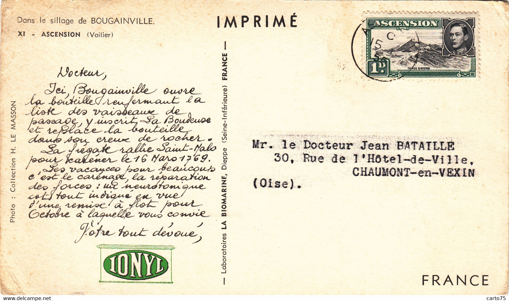 Afrique - Ile Ascension - Bâteaux Voilier Frégate - Médecine Ionyl - Ascension (Insel)