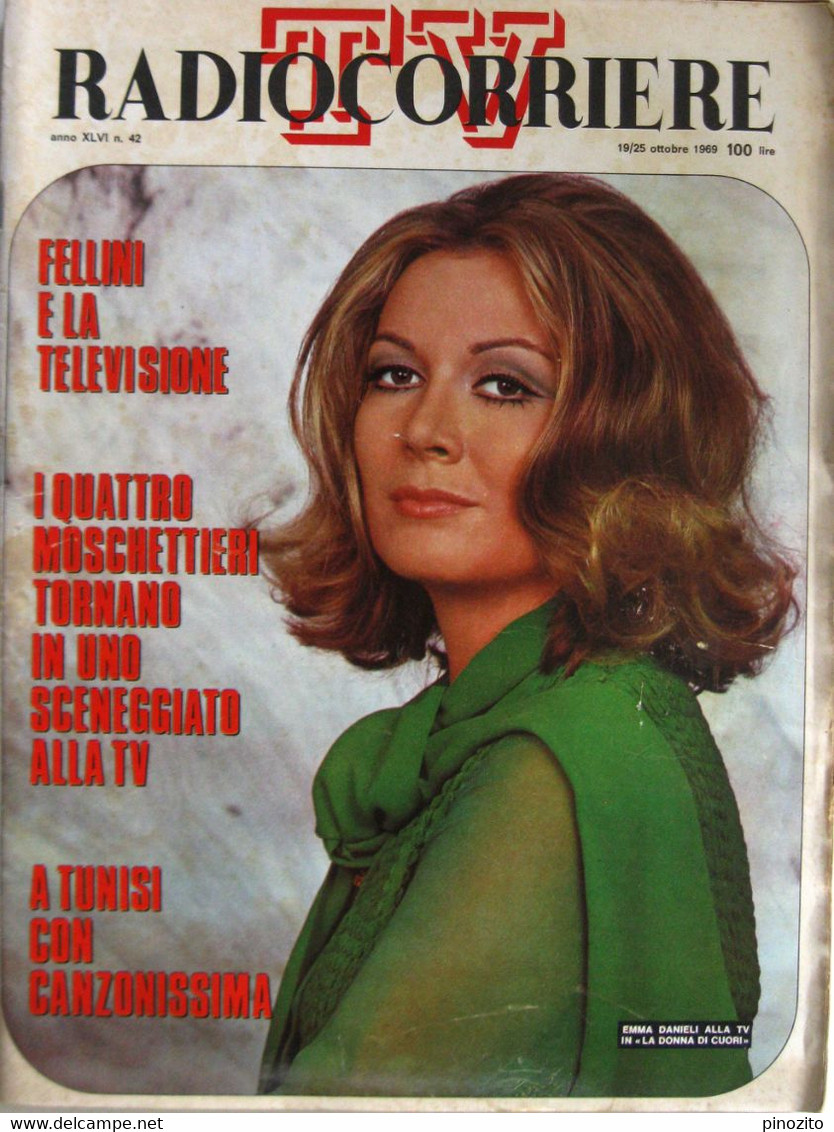 RADIOCORRIERE TV 42 1969 Emma Danieli Federico Fellini Vittorio Chesi Geoffrey Cannon Dominique Paturel Simone Signoret - Television